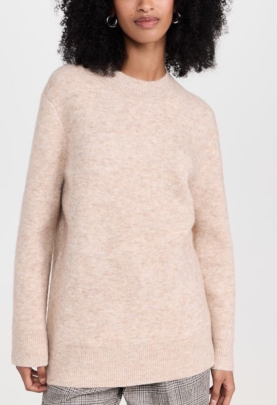 Vince Textured Soft Sculpt Crew Neck Alpaca Wool Sweater Heather Wheat Large